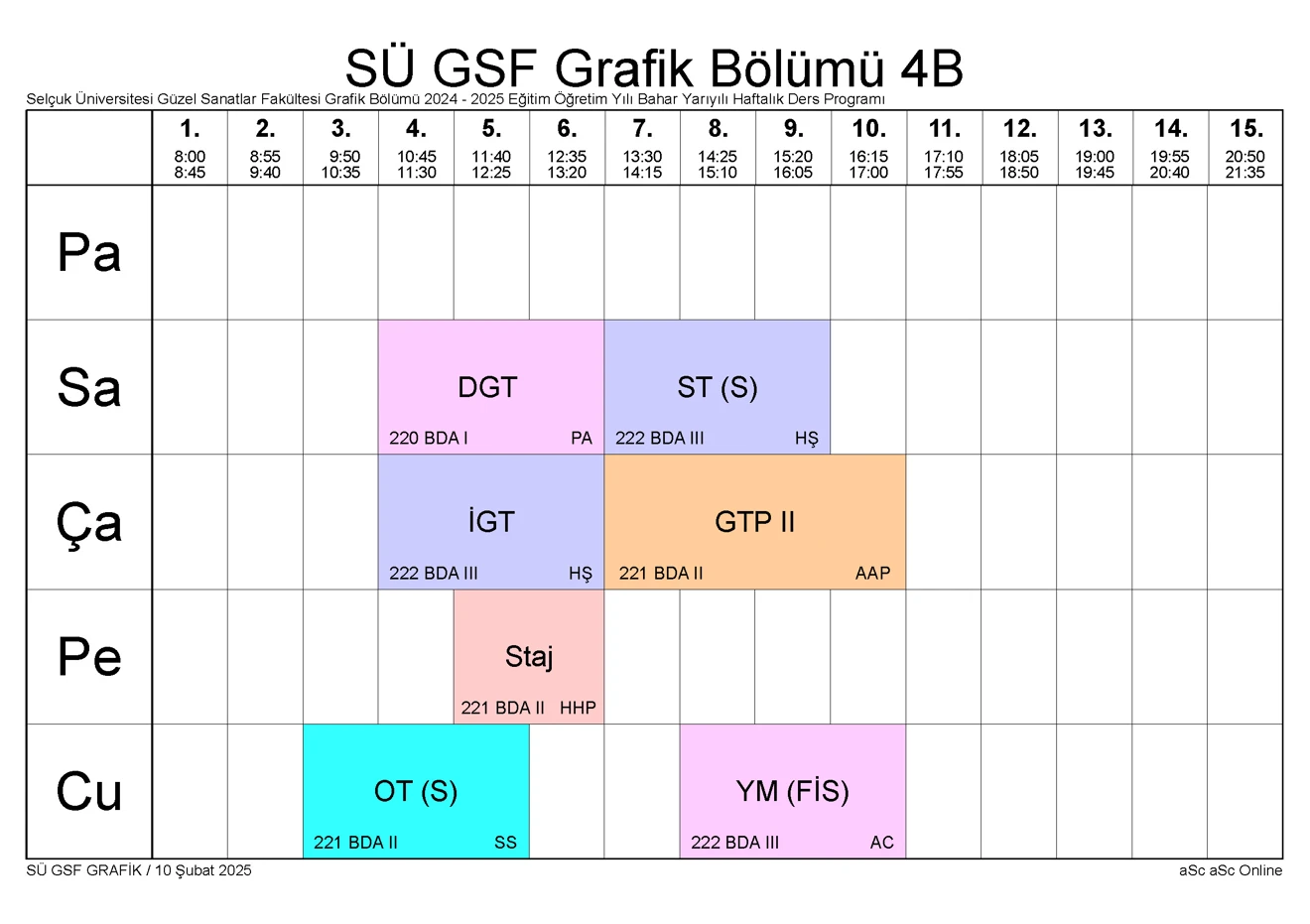 SÜ GSF GRAFİK BLM Bahar YY Ders Programı 250212